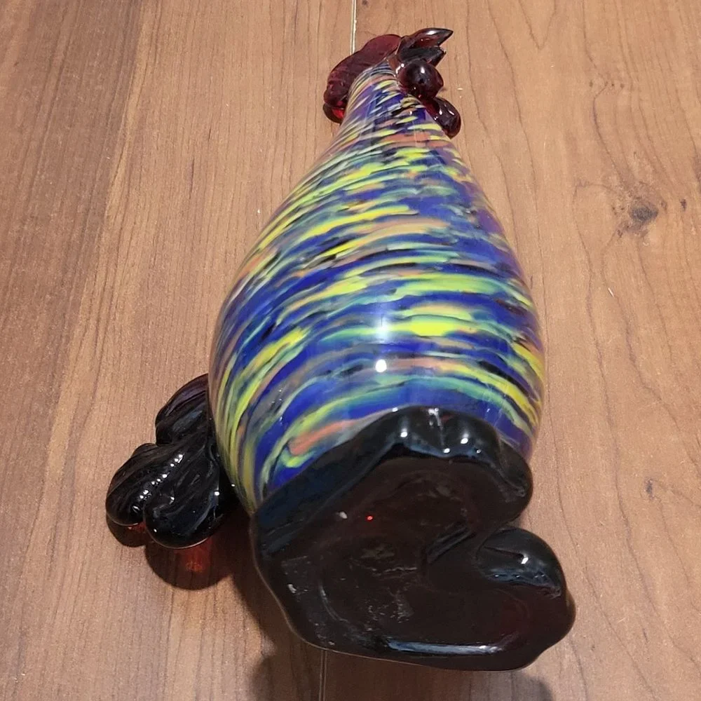 VTG Art Glass Rooster Multicolored Speckled Hand Blown Figurine
